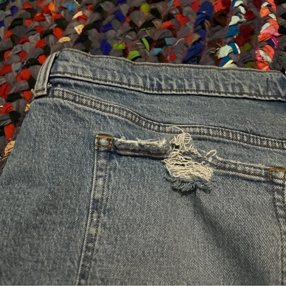 Abercrombie & Fitch Blue Jean The Dad Short High Rise Womens Plus Size 20 Frayed